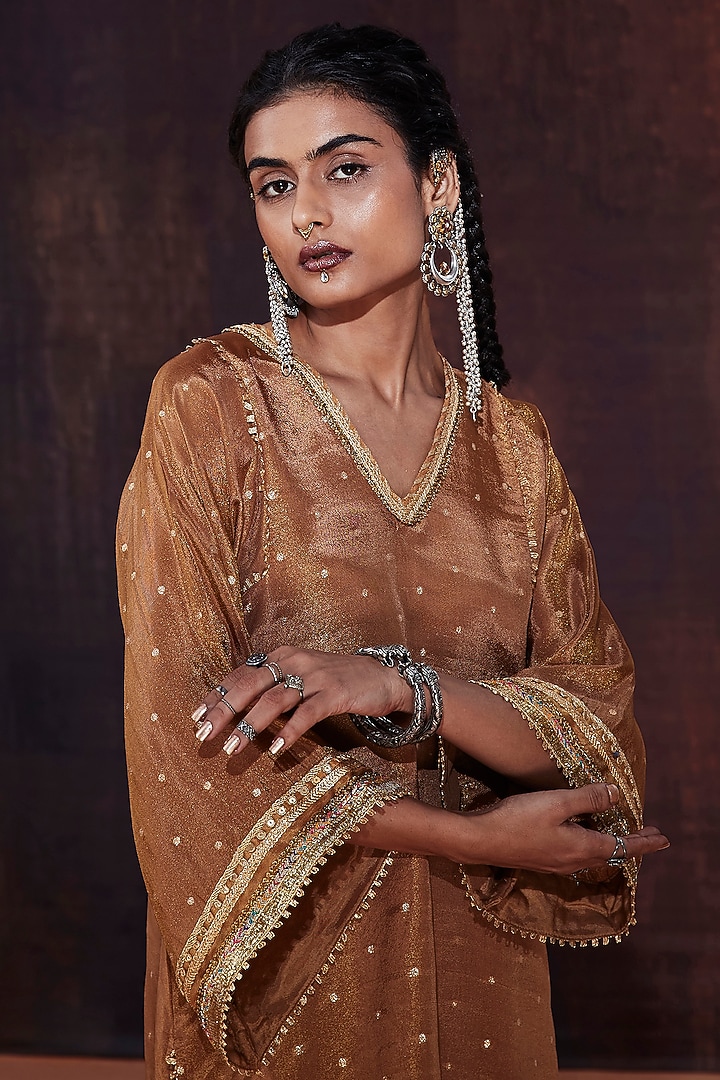 Brown Tissue Silk Party Wear Sharara Set by Affroz at Pernia's Pop Up Shop