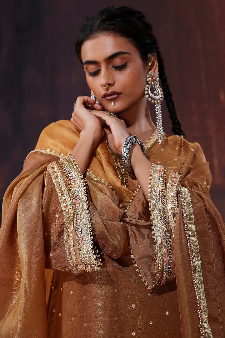 Brown Tissue Silk Party Wear Sharara Set by Affroz at Pernia's Pop Up Shop