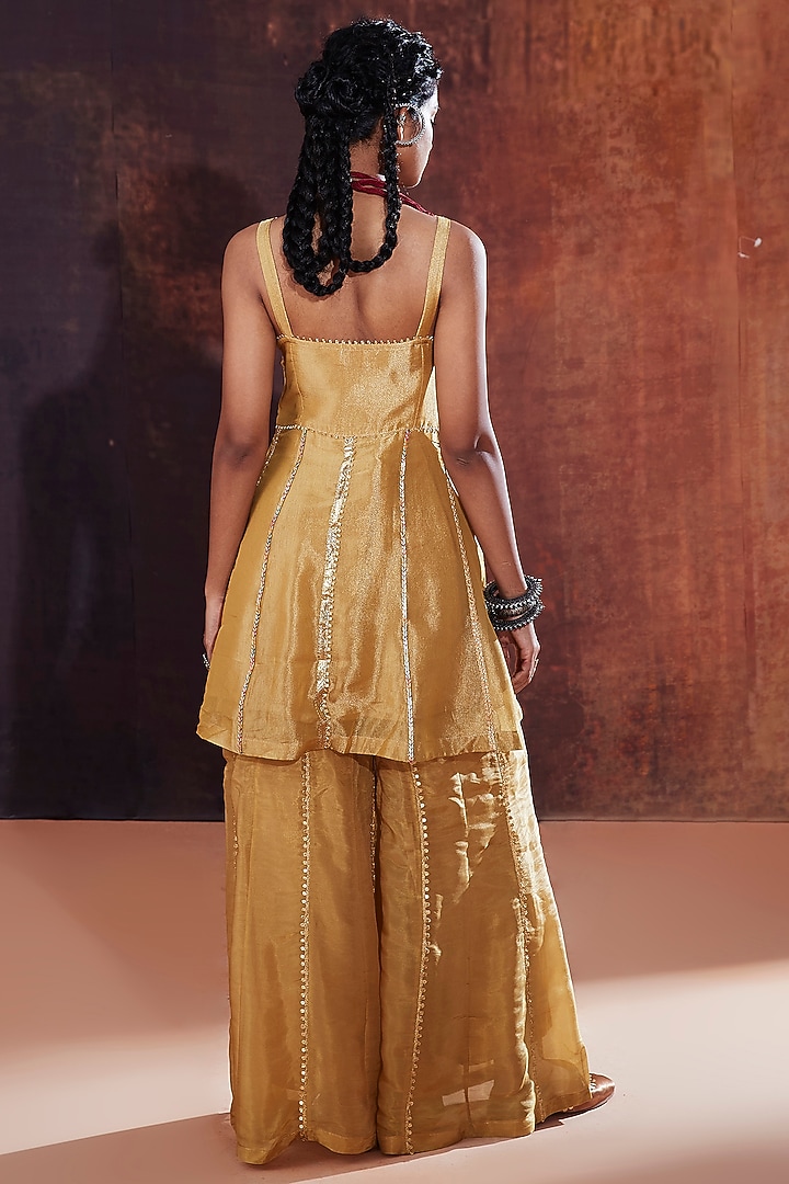Gold Crush Tissue Embroidered A-Line Kurta Set by Affroz at Pernia's Pop Up Shop
