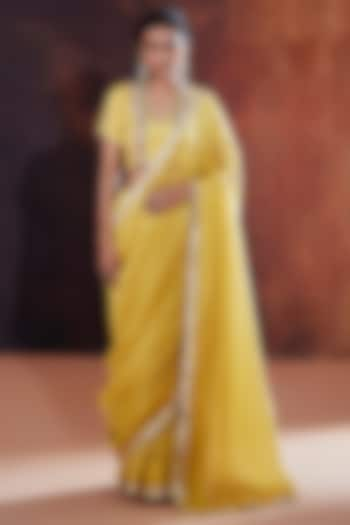 Yellow Tissue Silk Saree Set by Affroz