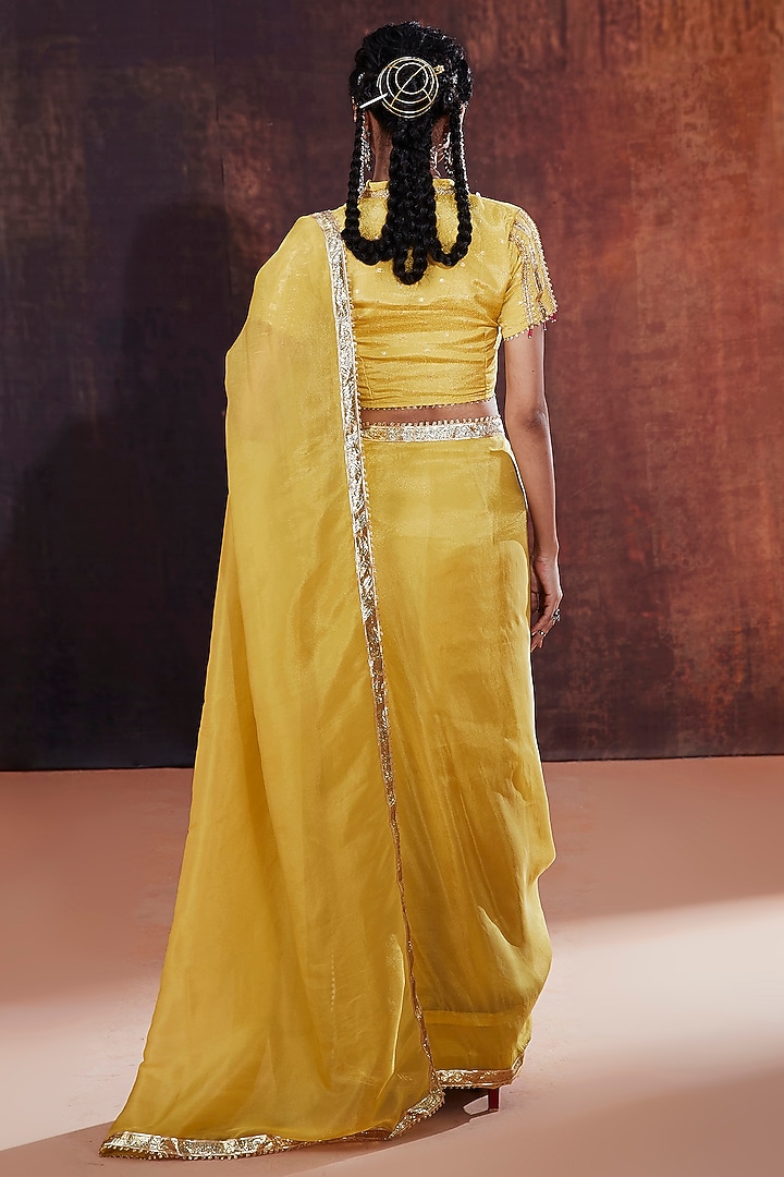 Yellow Tissue Silk Party Wear Saree Set by Affroz at Pernia's Pop Up Shop