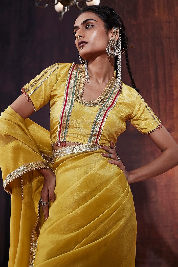 Yellow Tissue Silk Party Wear Saree Set by Affroz at Pernia's Pop Up Shop