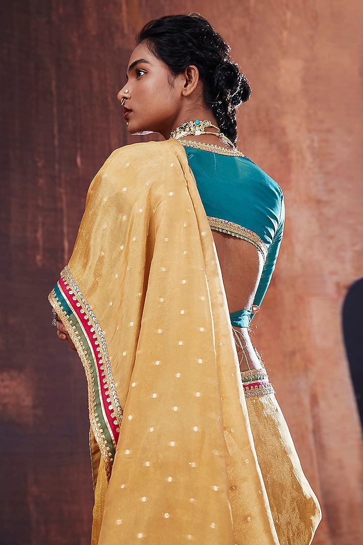 Gold Tissue Jacquard Embroidered Party Wear Saree Set by Affroz at Pernia's Pop Up Shop