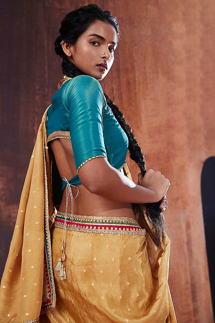 Gold Tissue Jacquard Embroidered Party Wear Saree Set by Affroz at Pernia's Pop Up Shop