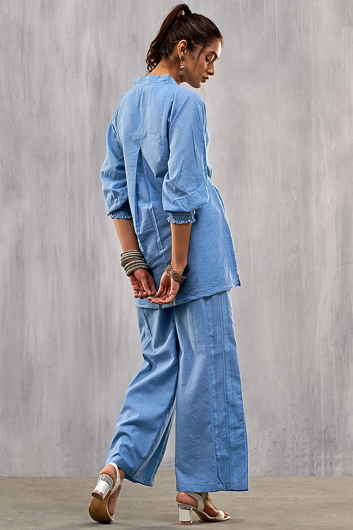 Blue Cotton Jacquard Co-Ord Set by Affroz at Pernia's Pop Up Shop