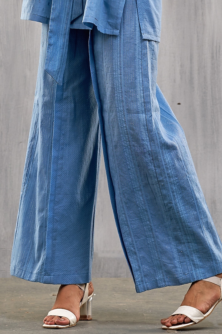 Blue Cotton Jacquard Co-Ord Set by Affroz at Pernia's Pop Up Shop