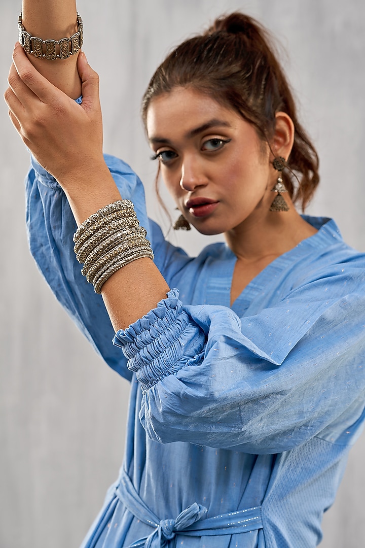 Blue Cotton Jacquard Co-Ord Set by Affroz at Pernia's Pop Up Shop