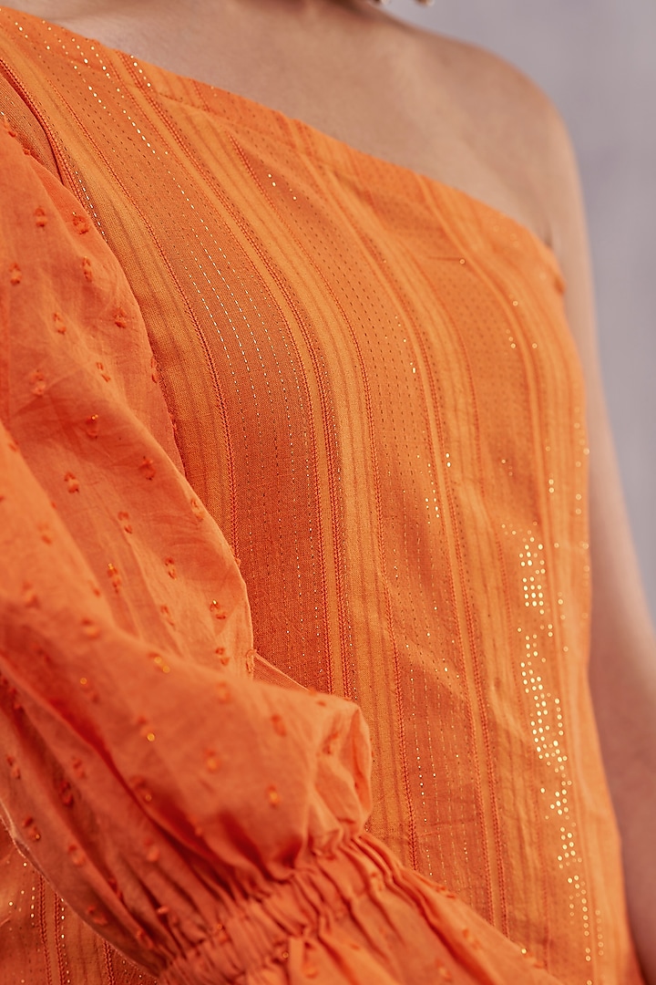 Orange Cotton Striped One-Shoulder Kurta Set by Affroz at Pernia's Pop Up Shop