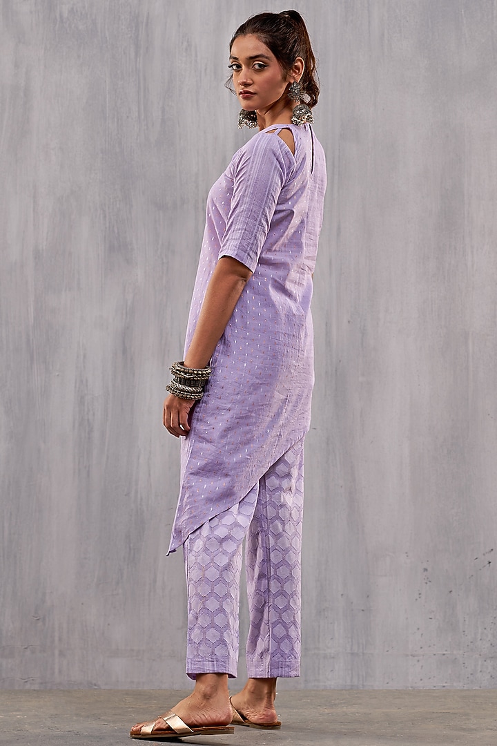 Lilac Cotton Jacquard Asymmetric Paneled Kurta Set by Affroz at Pernia's Pop Up Shop