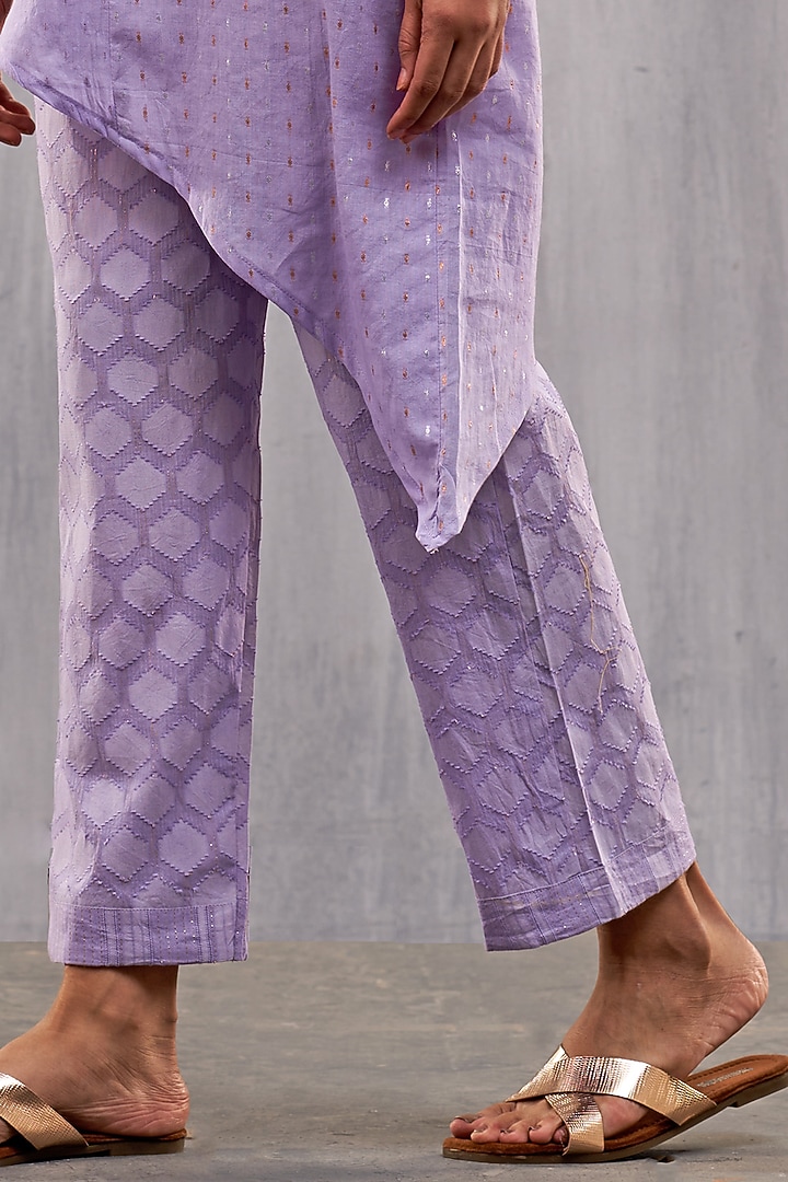Lilac Cotton Jacquard Asymmetric Paneled Kurta Set by Affroz at Pernia's Pop Up Shop