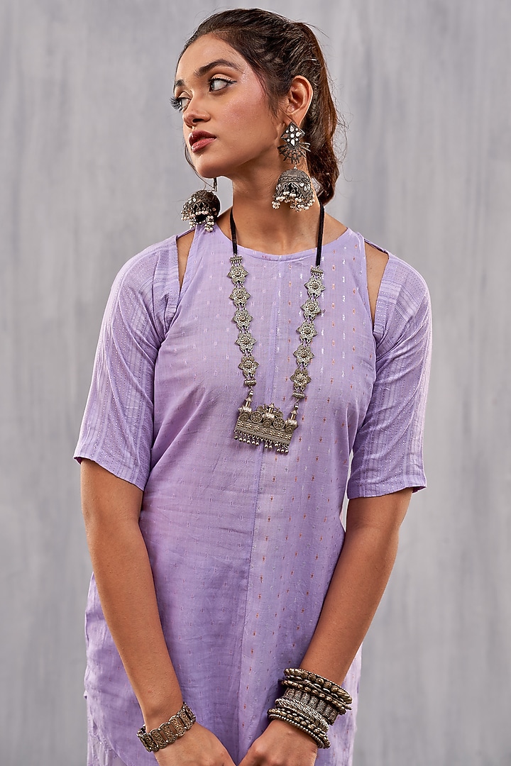 Lilac Cotton Jacquard Asymmetric Paneled Kurta Set by Affroz at Pernia's Pop Up Shop