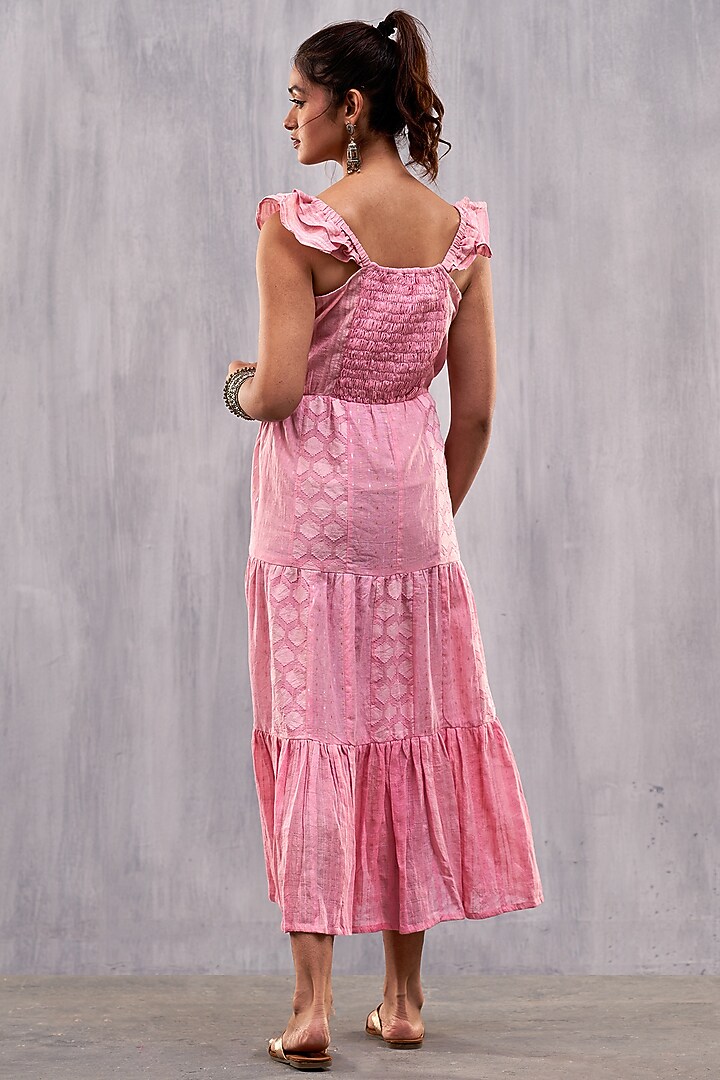 Pink Cotton Jacquard Gathered Maxi Summer Dress by Affroz at Pernia's Pop Up Shop