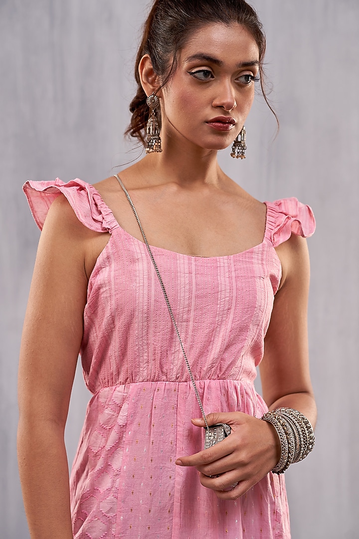 Pink Cotton Jacquard Gathered Maxi Summer Dress by Affroz at Pernia's Pop Up Shop