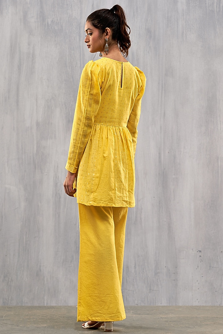 Yellow Cotton Jacquard Co-Ord Set by Affroz at Pernia's Pop Up Shop