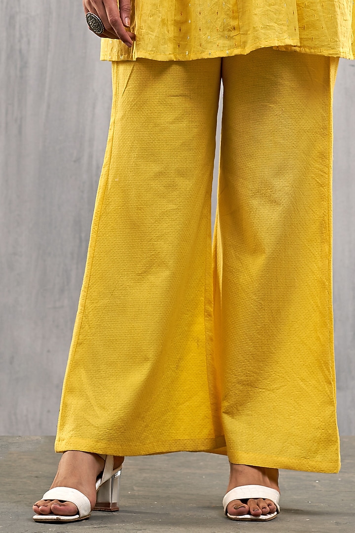 Yellow Cotton Jacquard Co-Ord Set by Affroz at Pernia's Pop Up Shop