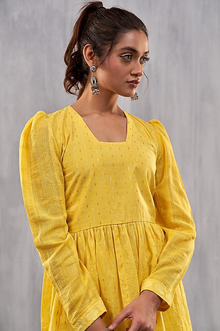 Yellow Cotton Jacquard Co-Ord Set by Affroz at Pernia's Pop Up Shop