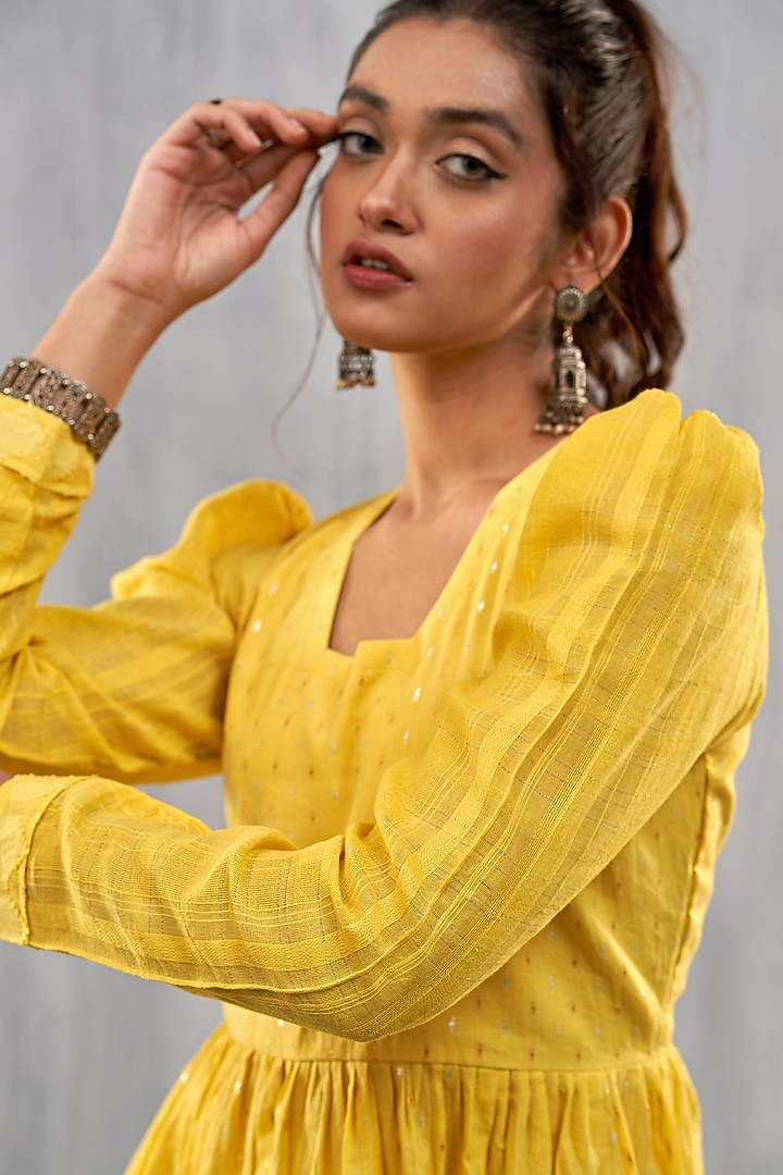 Yellow Cotton Jacquard Co-Ord Set by Affroz at Pernia's Pop Up Shop