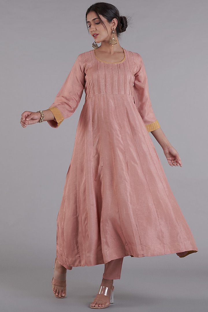 Pink Russian Silk Party Wear Anarkali Set by Affroz at Pernia's Pop Up Shop