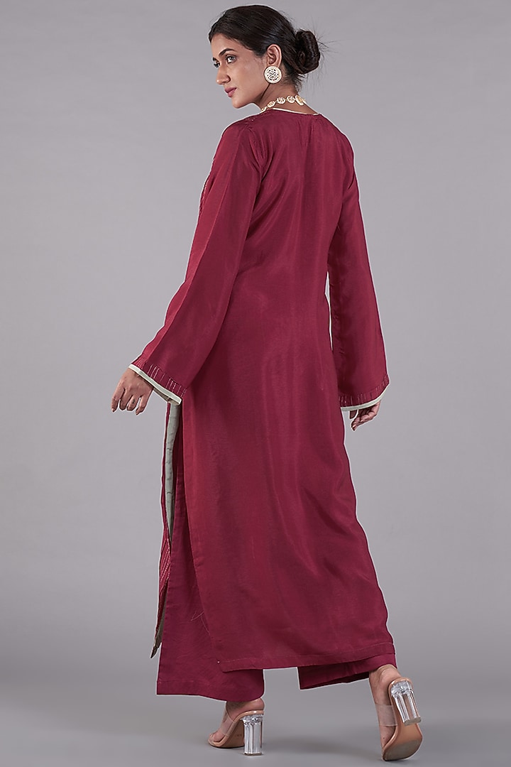 Maroon Russian Silk Kurta Set by Affroz at Pernia's Pop Up Shop