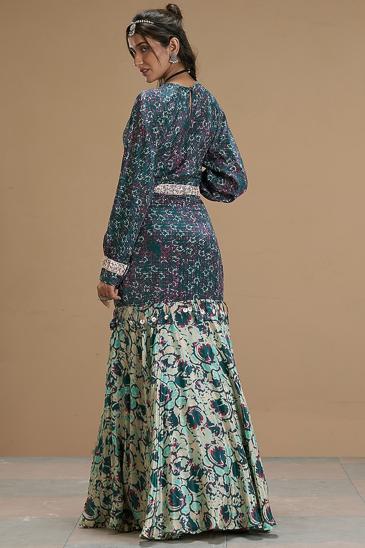 Green Viscose Crepe Skirt Set by Affroz at Pernia's Pop Up Shop