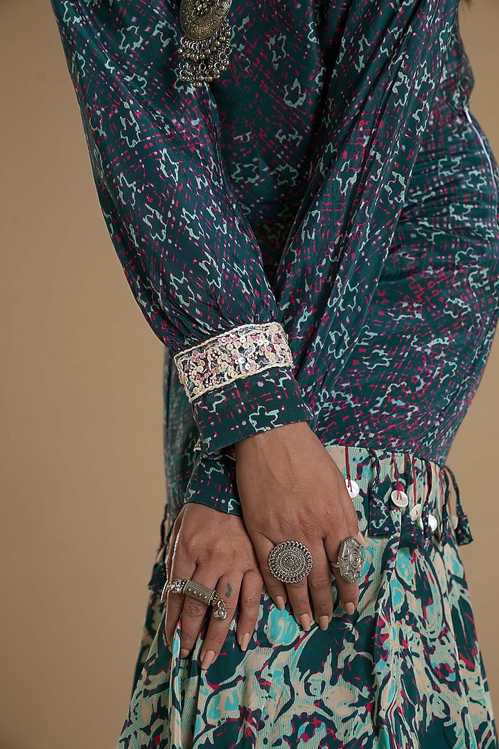 Green Viscose Crepe Skirt Set by Affroz at Pernia's Pop Up Shop