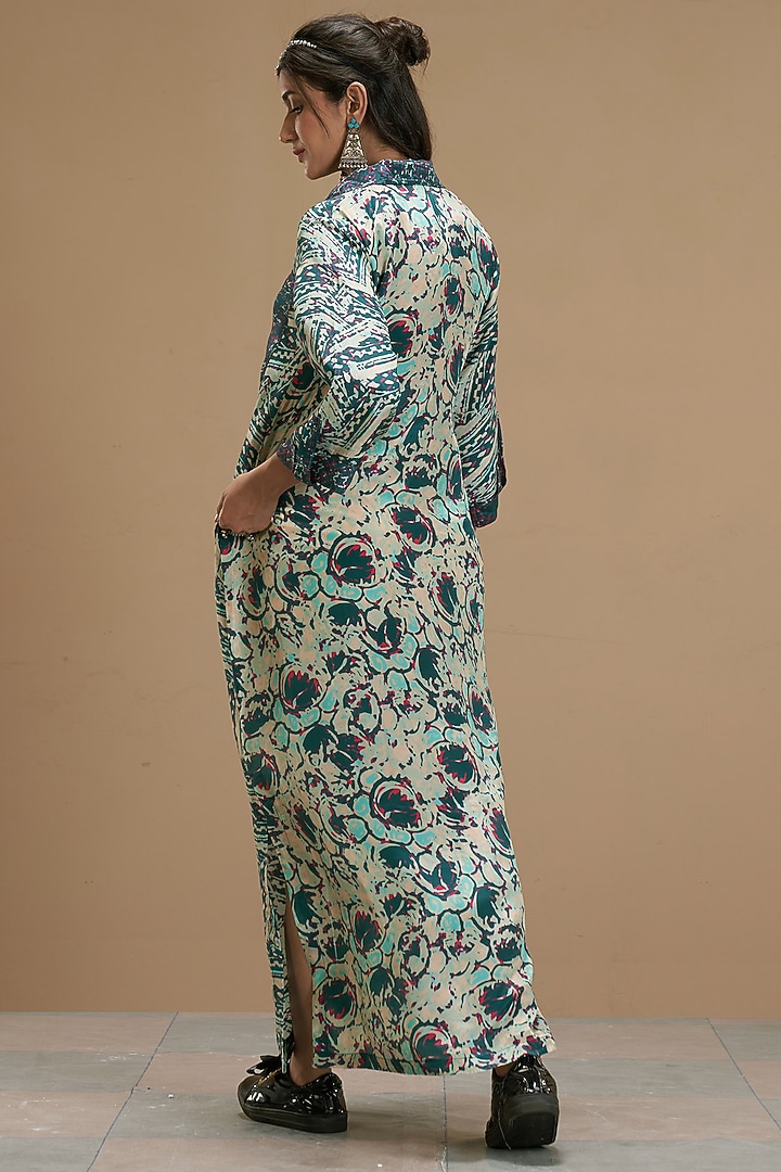 Beige Printed Summer Dress by Affroz at Pernia's Pop Up Shop