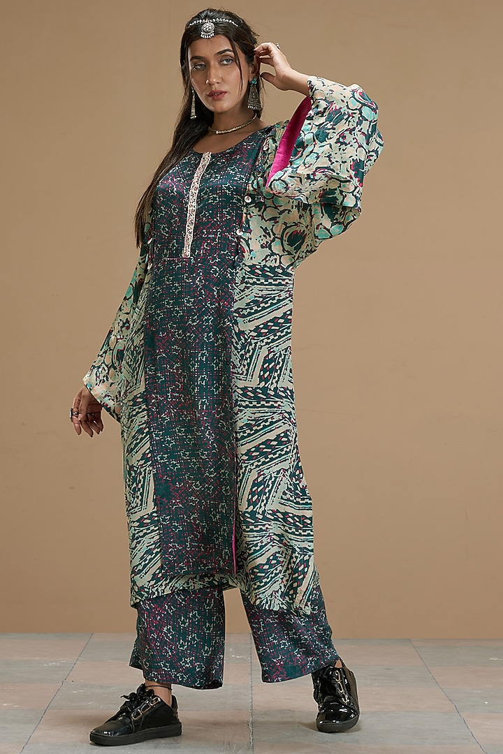 Green Viscose Crepe Kurta Set by Affroz at Pernia's Pop Up Shop