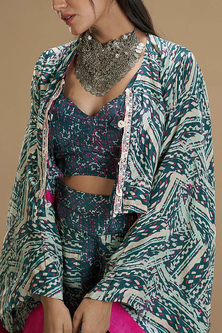 Beige Printed Pant Set With Jacket by Affroz at Pernia's Pop Up Shop