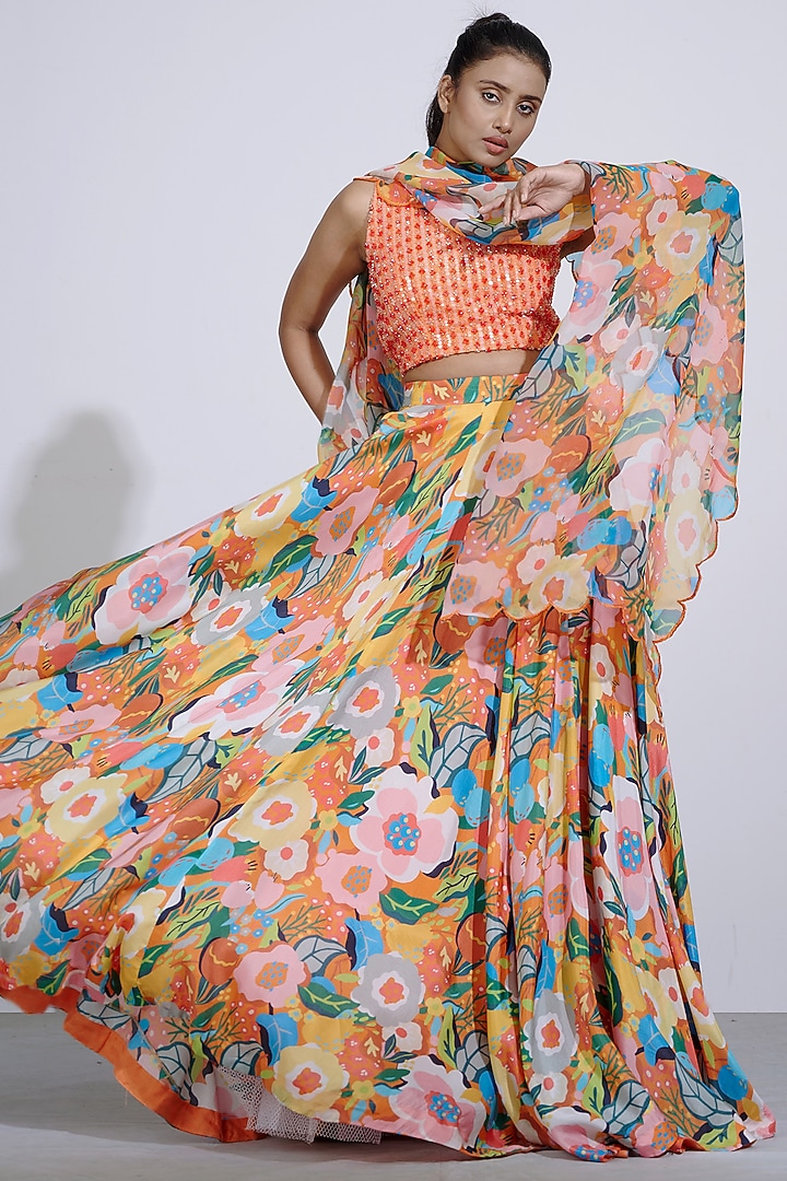 Orange Printed Wedding Lehenga Set by Affroz at Pernia's Pop Up Shop