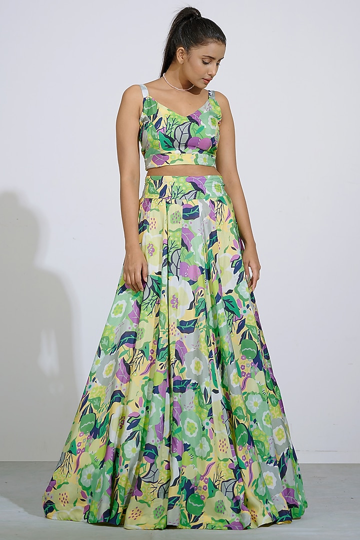 Lime Yellow Printed Lehenga Set by Affroz at Pernia's Pop Up Shop