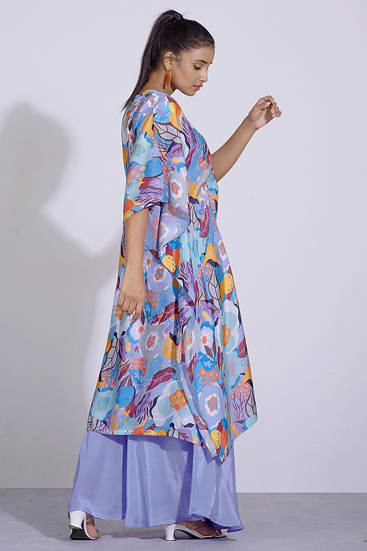 Powder Blue Printed & Embroidered Kaftan Set by Affroz at Pernia's Pop Up Shop