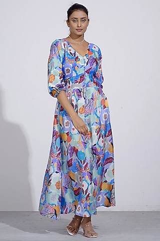 Powder Blue Printed Dress by Affroz