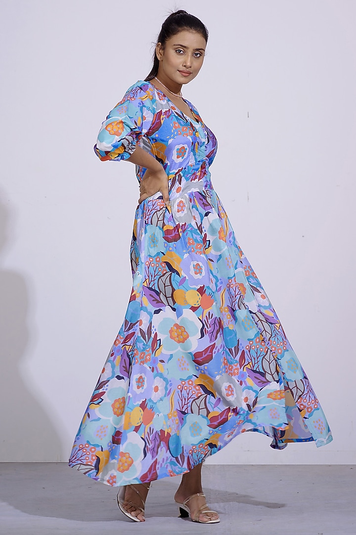 Powder Blue Printed Summer Dress by Affroz at Pernia's Pop Up Shop