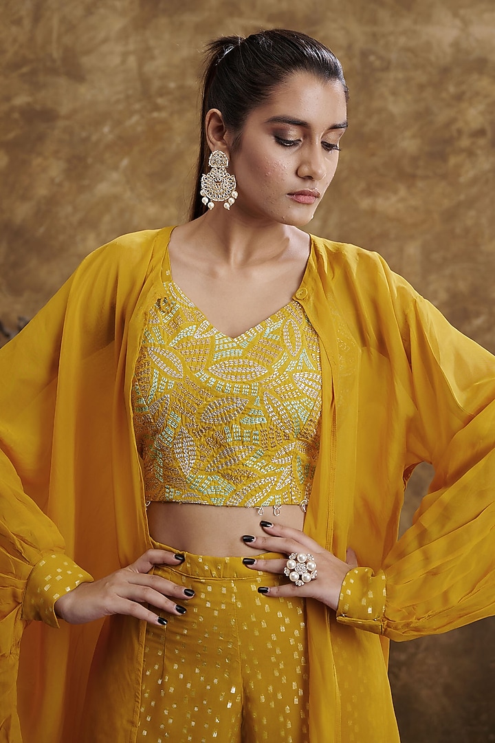 Yellow Jacquard Party Wear Sharara Set by Affroz at Pernia's Pop Up Shop