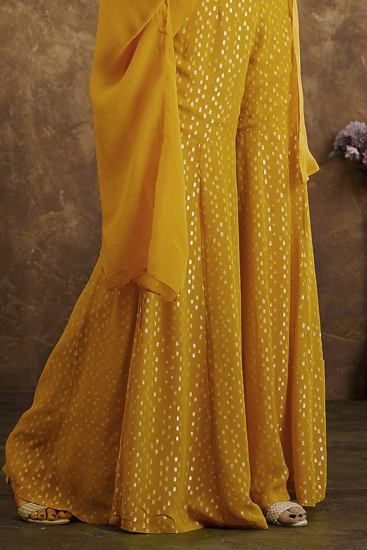 Yellow Jacquard Party Wear Sharara Set by Affroz at Pernia's Pop Up Shop