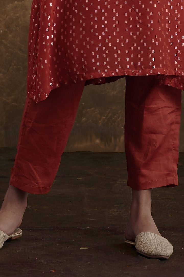 Orange Jacquard Embroidered Kurta Set by Affroz at Pernia's Pop Up Shop