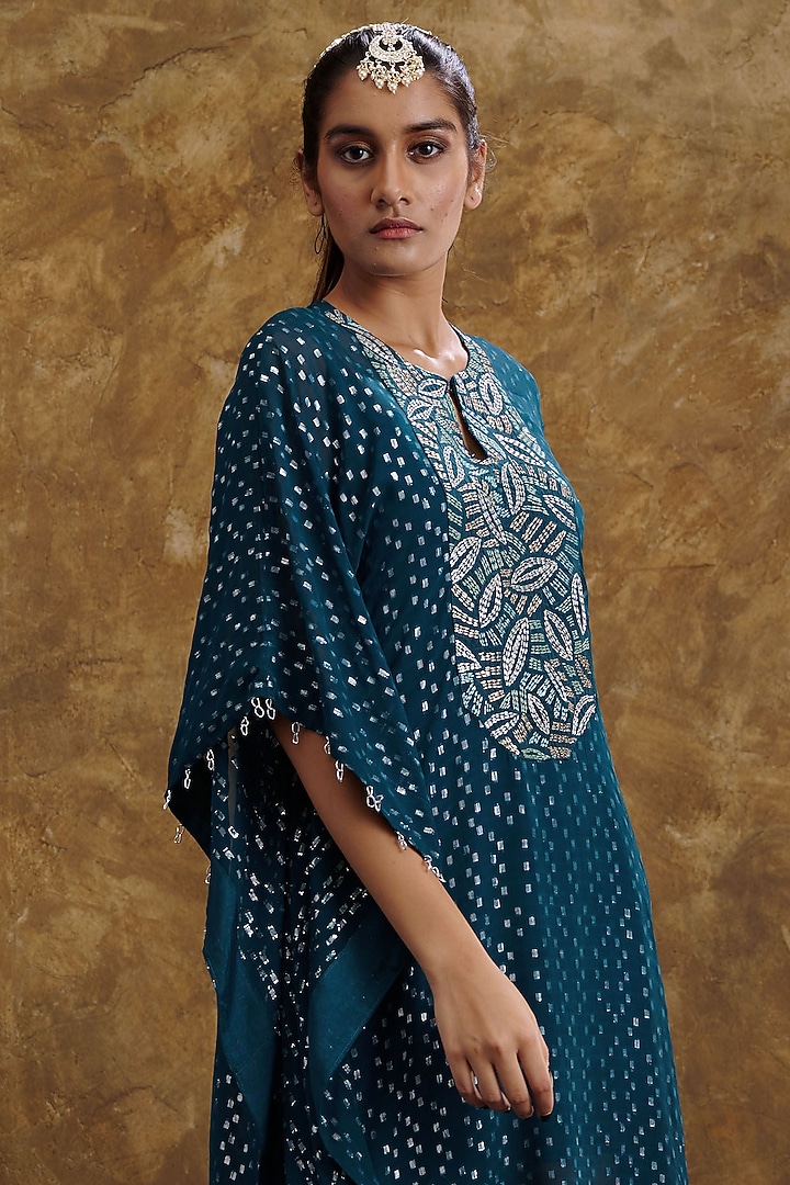 Blue Embroidered Kaftan by Affroz at Pernia's Pop Up Shop