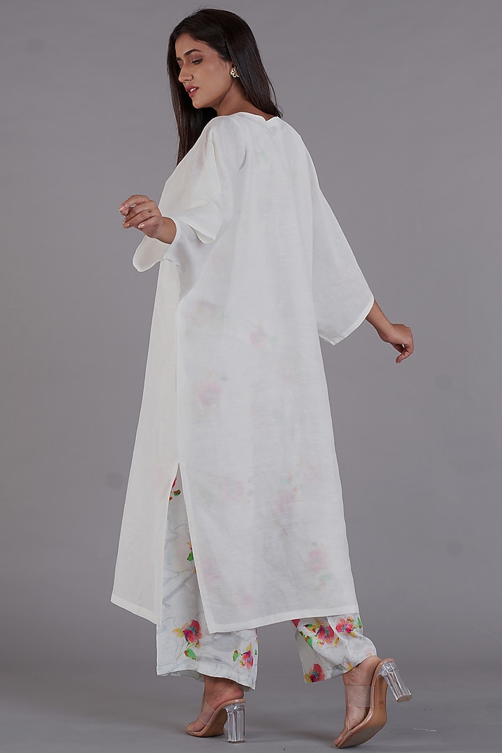 White Viscose Linen Kimono Kurta Set by Affroz at Pernia's Pop Up Shop