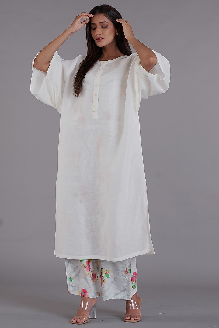 White Viscose Linen Kimono Kurta Set by Affroz at Pernia's Pop Up Shop