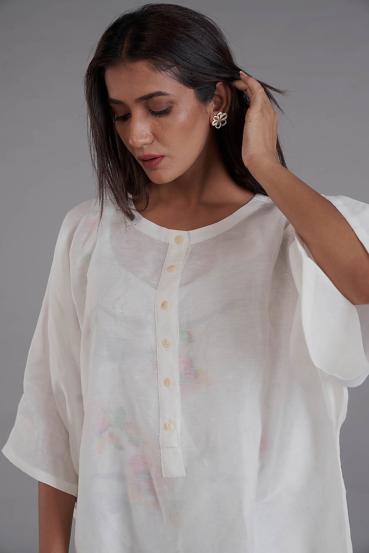 White Viscose Linen Kimono Kurta Set by Affroz at Pernia's Pop Up Shop