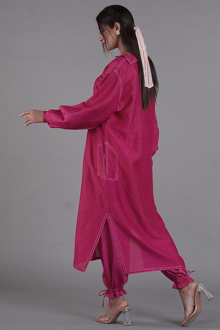 Hot Pink Viscose Linen Kurta Set by Affroz at Pernia's Pop Up Shop