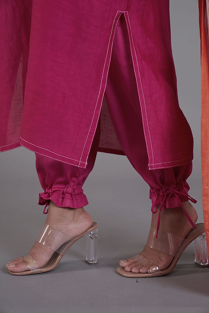 Hot Pink Viscose Linen Kurta Set by Affroz at Pernia's Pop Up Shop