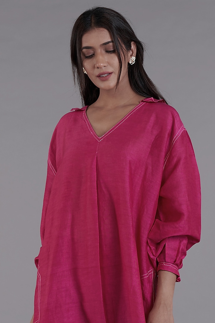 Hot Pink Viscose Linen Kurta Set by Affroz at Pernia's Pop Up Shop