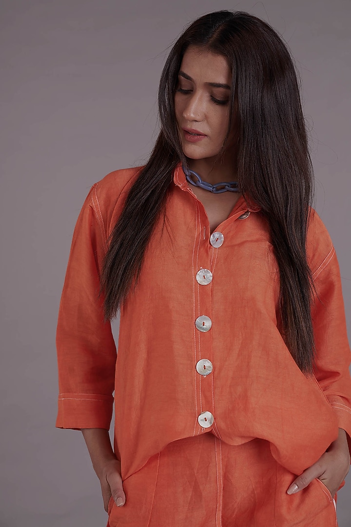 Orange Viscose Linen Co-Ord Set by Affroz at Pernia's Pop Up Shop