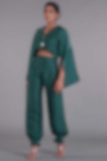 Midnight Green Viscose Linen CO-Ord Set by Affroz at Pernia's Pop Up Shop