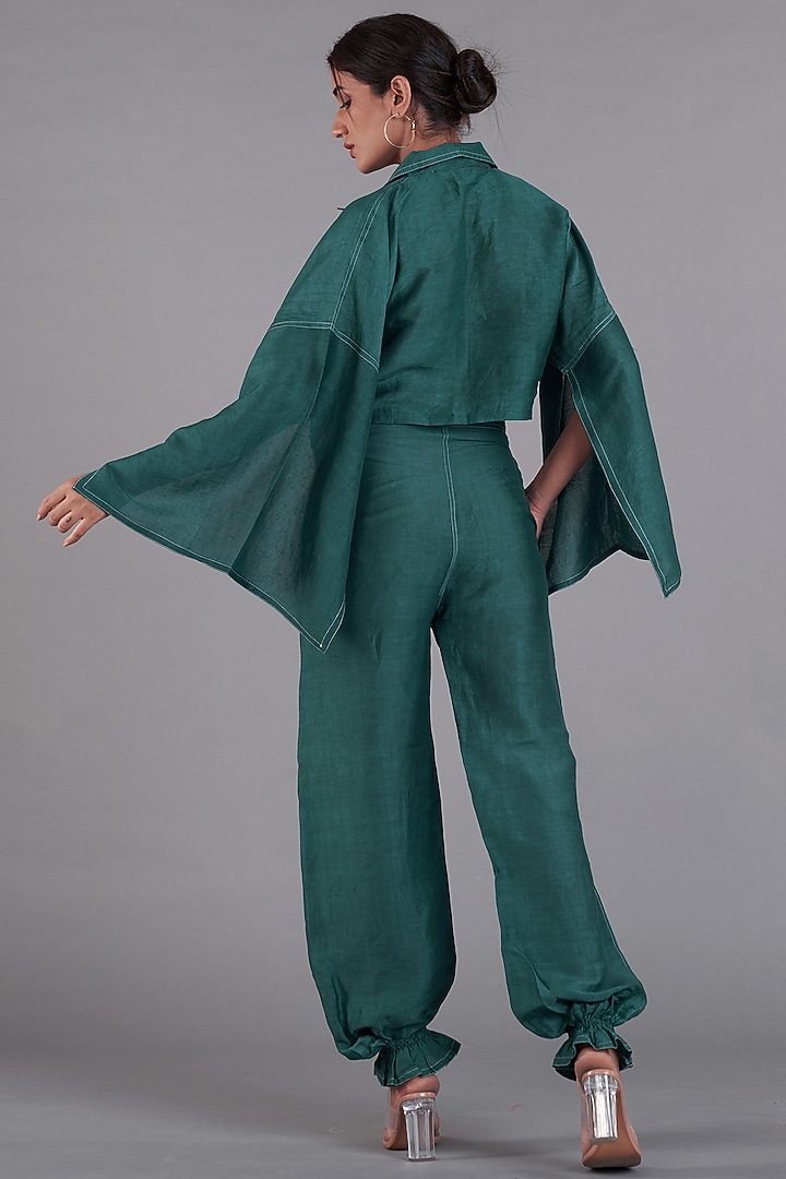 Midnight Green Viscose Linen CO-Ord Set by Affroz at Pernia's Pop Up Shop