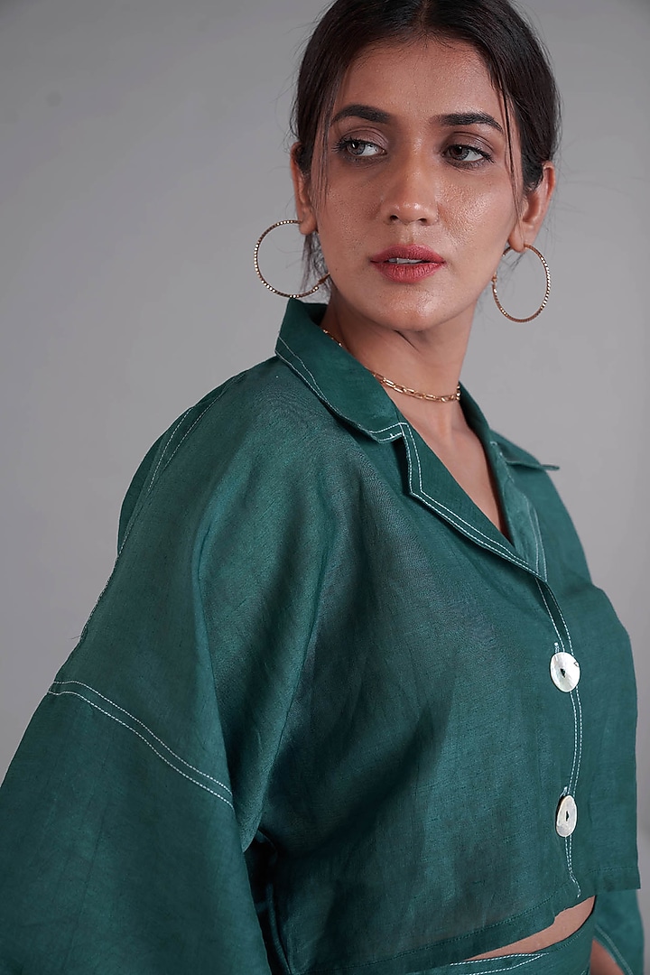 Midnight Green Viscose Linen CO-Ord Set by Affroz at Pernia's Pop Up Shop