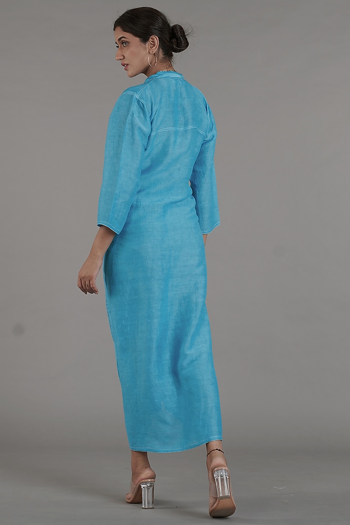 Sky Blue Viscose Linen Summer Dress by Affroz at Pernia's Pop Up Shop