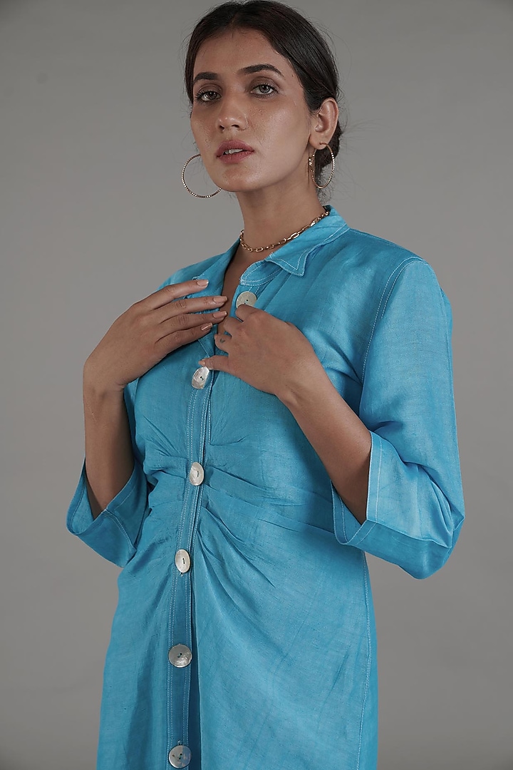 Sky Blue Viscose Linen Summer Dress by Affroz at Pernia's Pop Up Shop