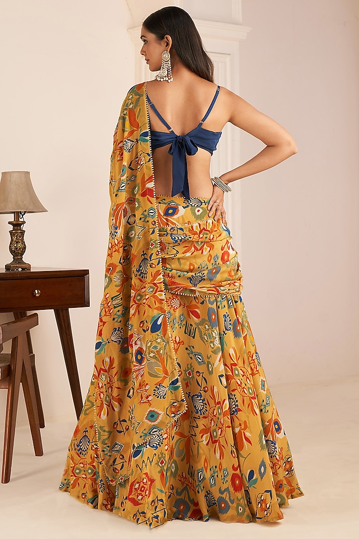 Mustard Yellow Viscose Crepe Digital Printed Party Wear Lehenga Saree Set by Affroz at Pernia's Pop Up Shop